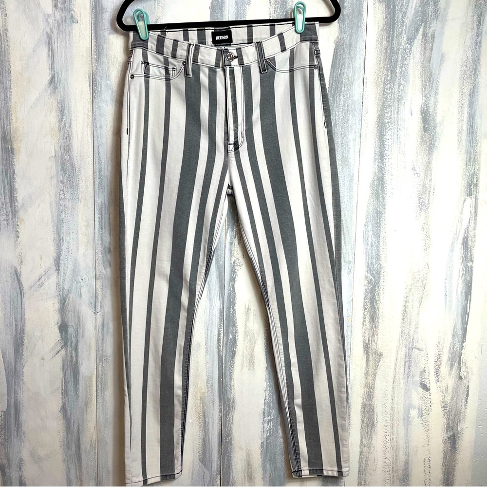 Hudson High Waist Super Skinny Gray & White "Barbra" Jeans
